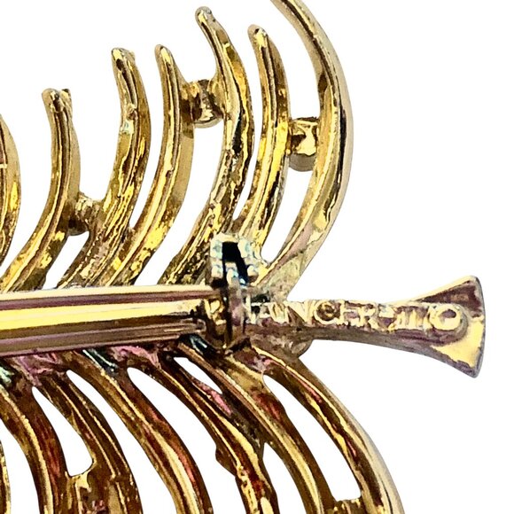 Tancer II Christmas Tree Brooch Vintage Signed Gold-tone Rhinestones - Picture 3 of 12